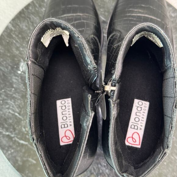 Blondo Black Leather Croc Embossed Waterproof Ankle Boots Women’s Size 8.5M US - Picture 7 of 9